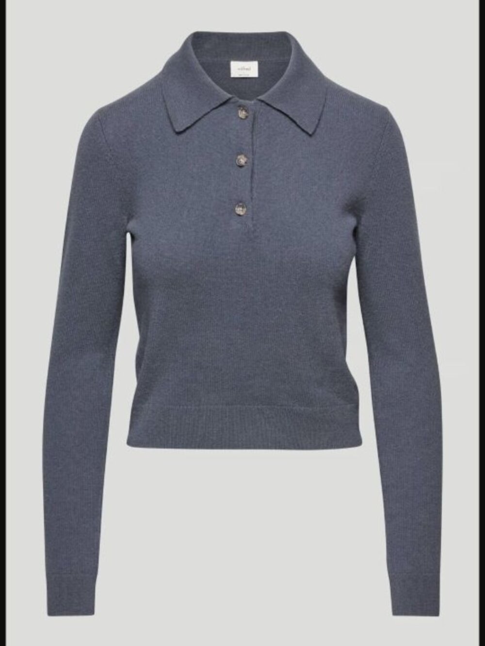 Aritzia Wilfred Florence Blue-Grey 100% Cashmere Polo Sweater Size S